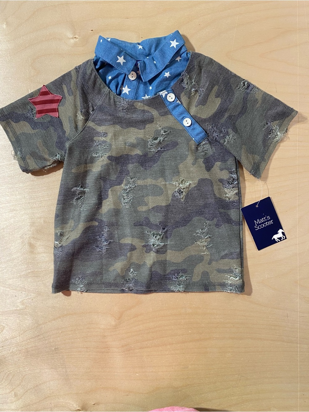 Matt’s Scooter Kids' Camo Short Sleeve Shirt with Star Collar 2T (SC)